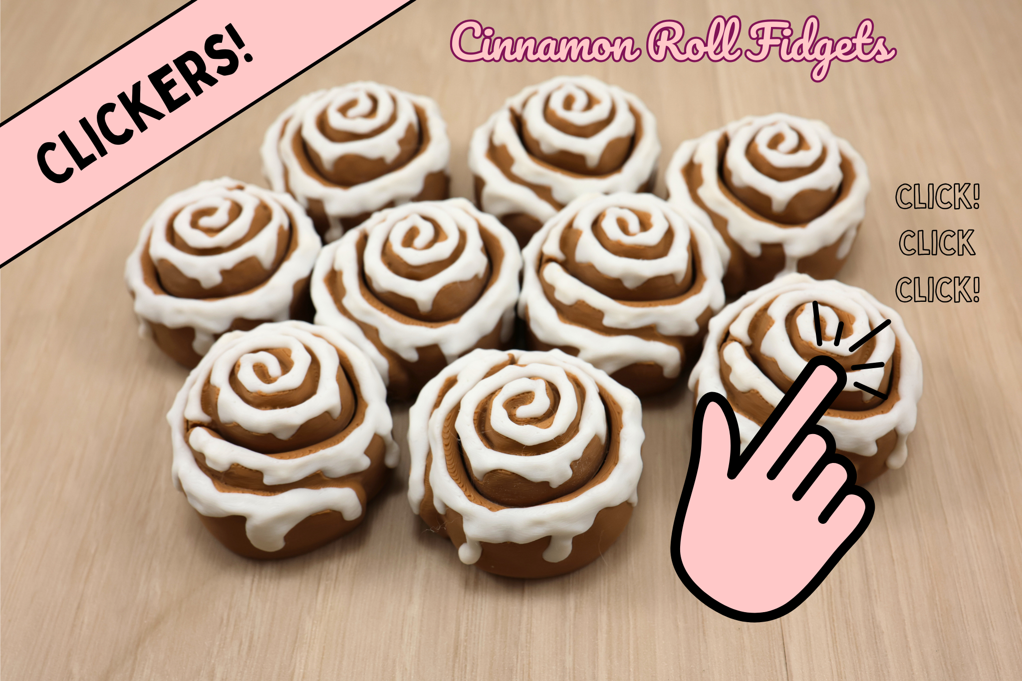 Cute Cinnamon Roll Fidget Toy - 3D Printed Clicker - Sweet Treat Gift