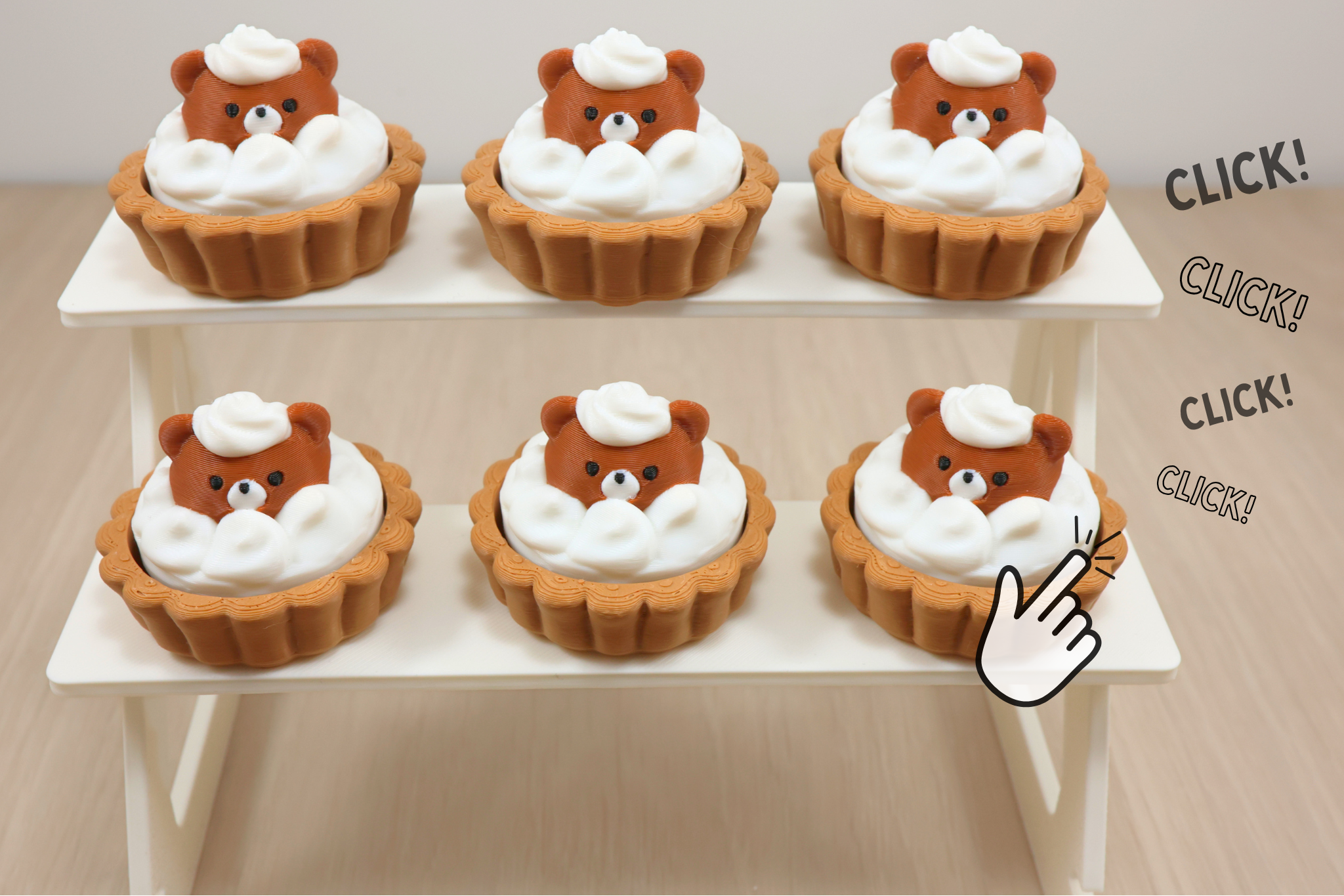 3D Printed Bear Dessert Clicker Fidget Toy