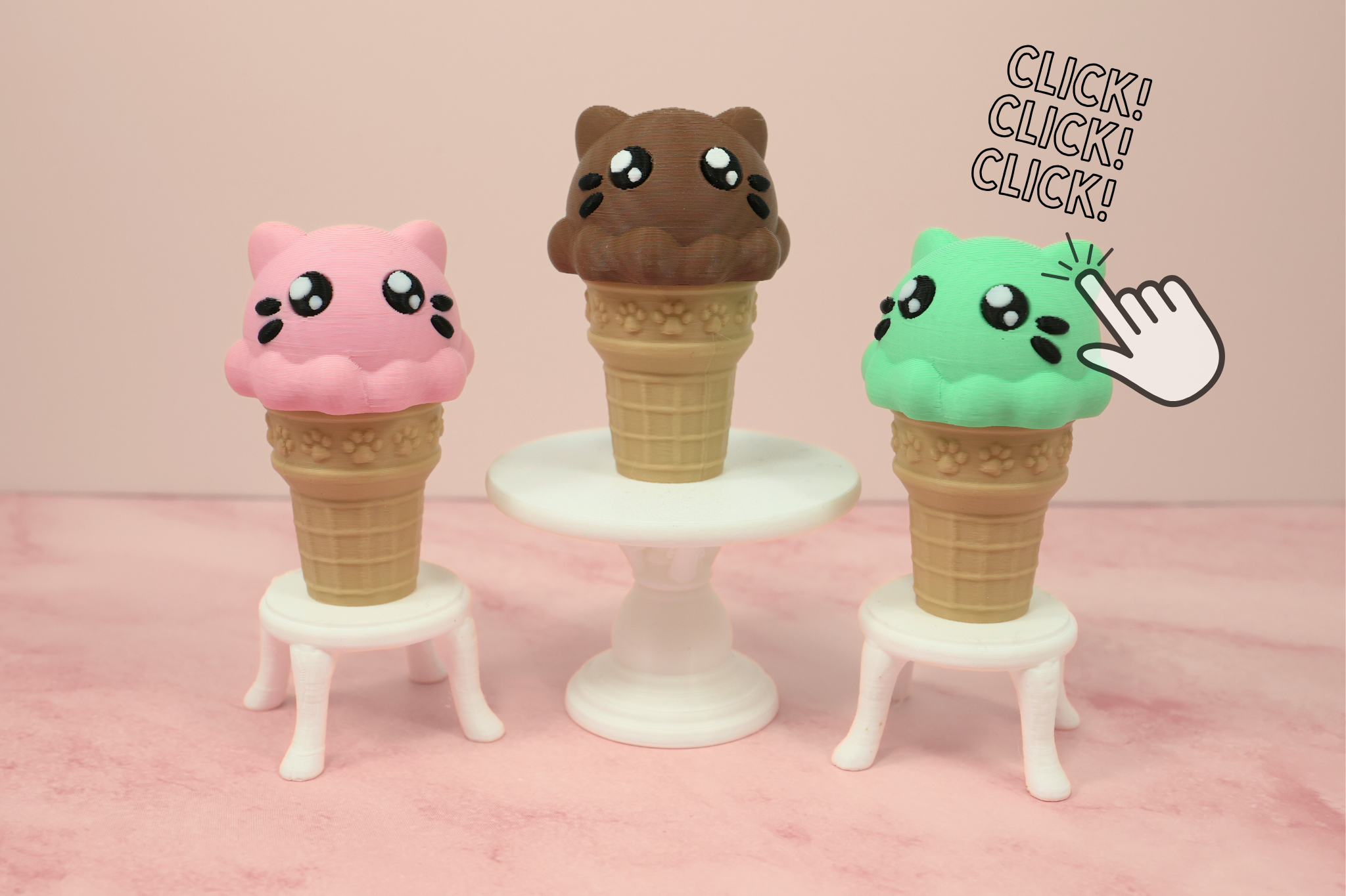 3D Printed Ice Cream Kitty Cone Clicker Fidget Toy