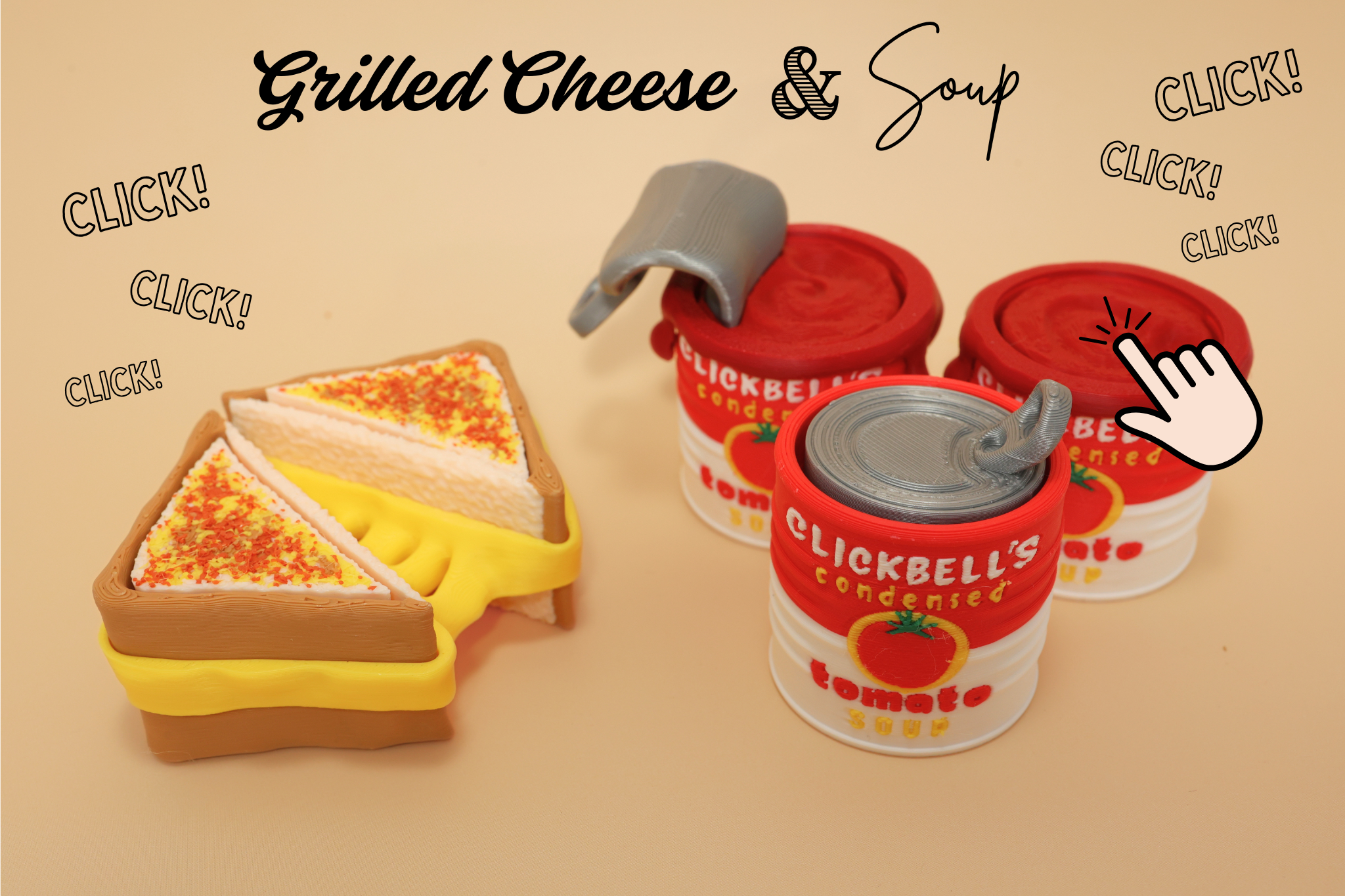 3D Printed Grilled Cheese & Soup 2-Clicker Fidget Toy