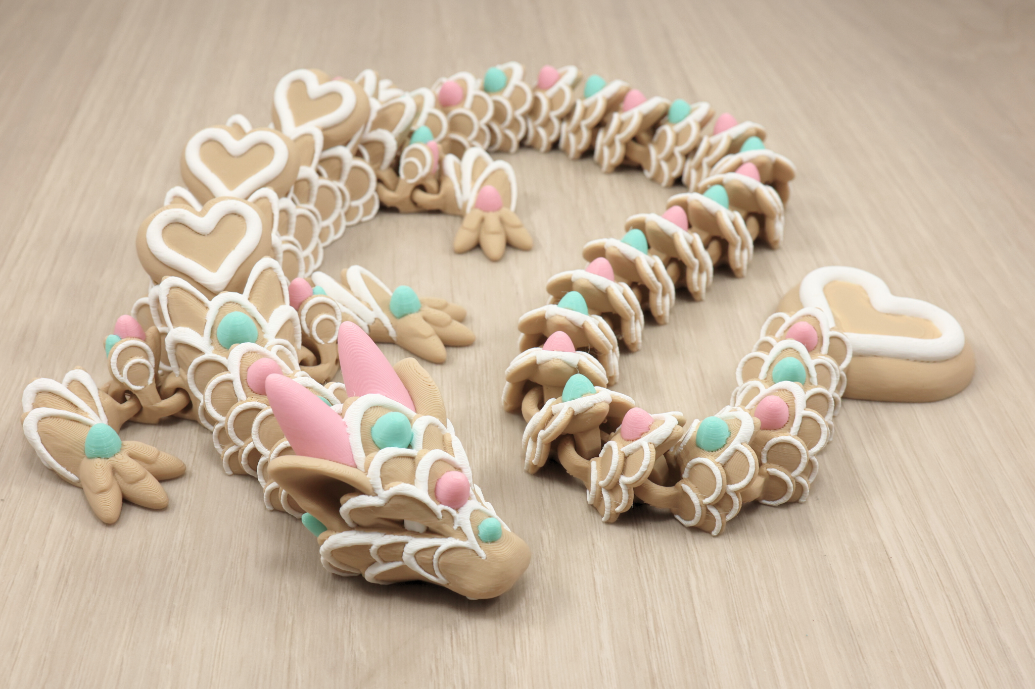 Cookie Heart Dragon Fidget Toy - Pink 3D Printed Flexi Desk Pet - Cute Dessert Themed Gift for Her