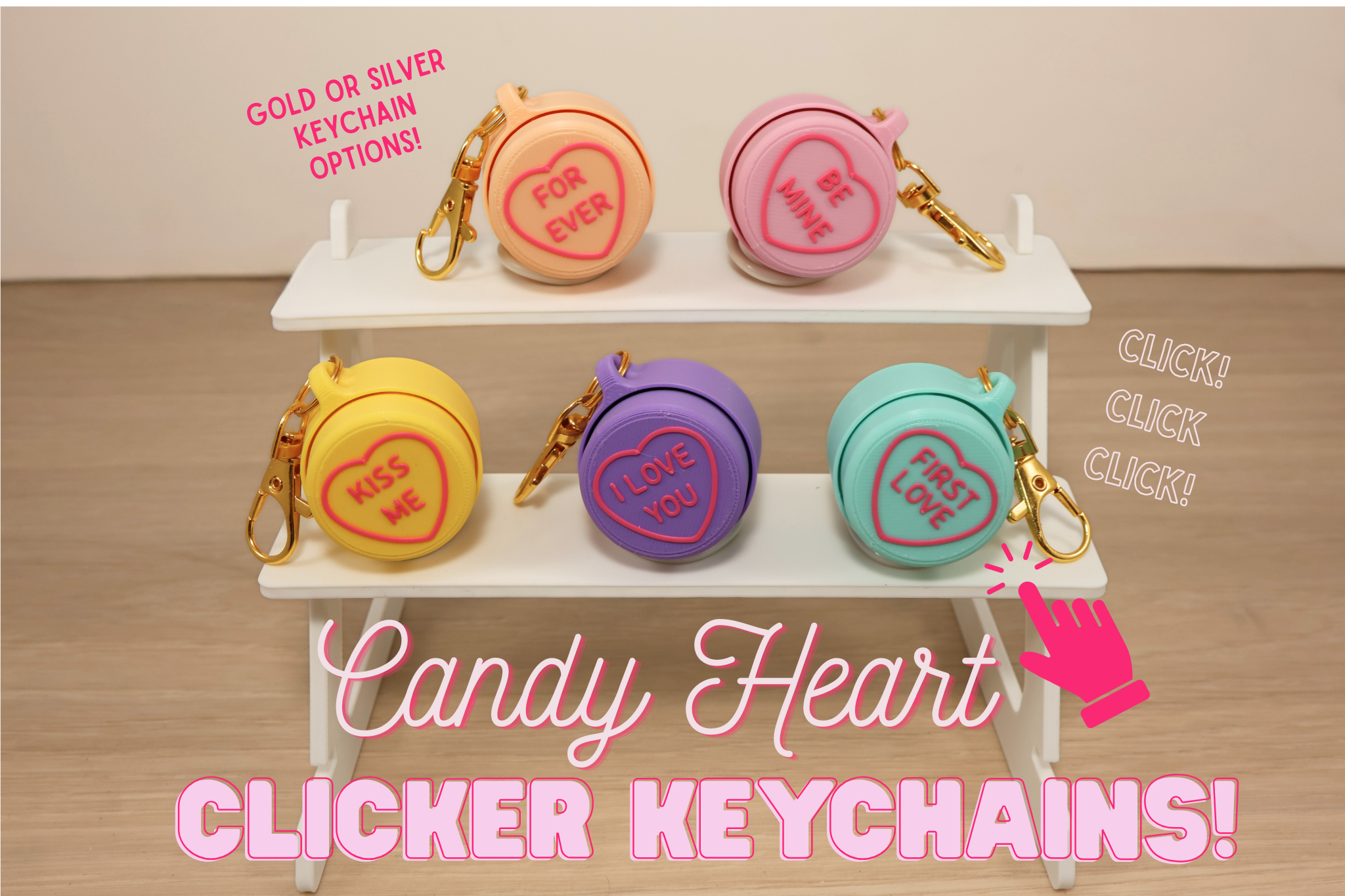 3D Printed Valentine's Day Candy Heart Clicker Keychain