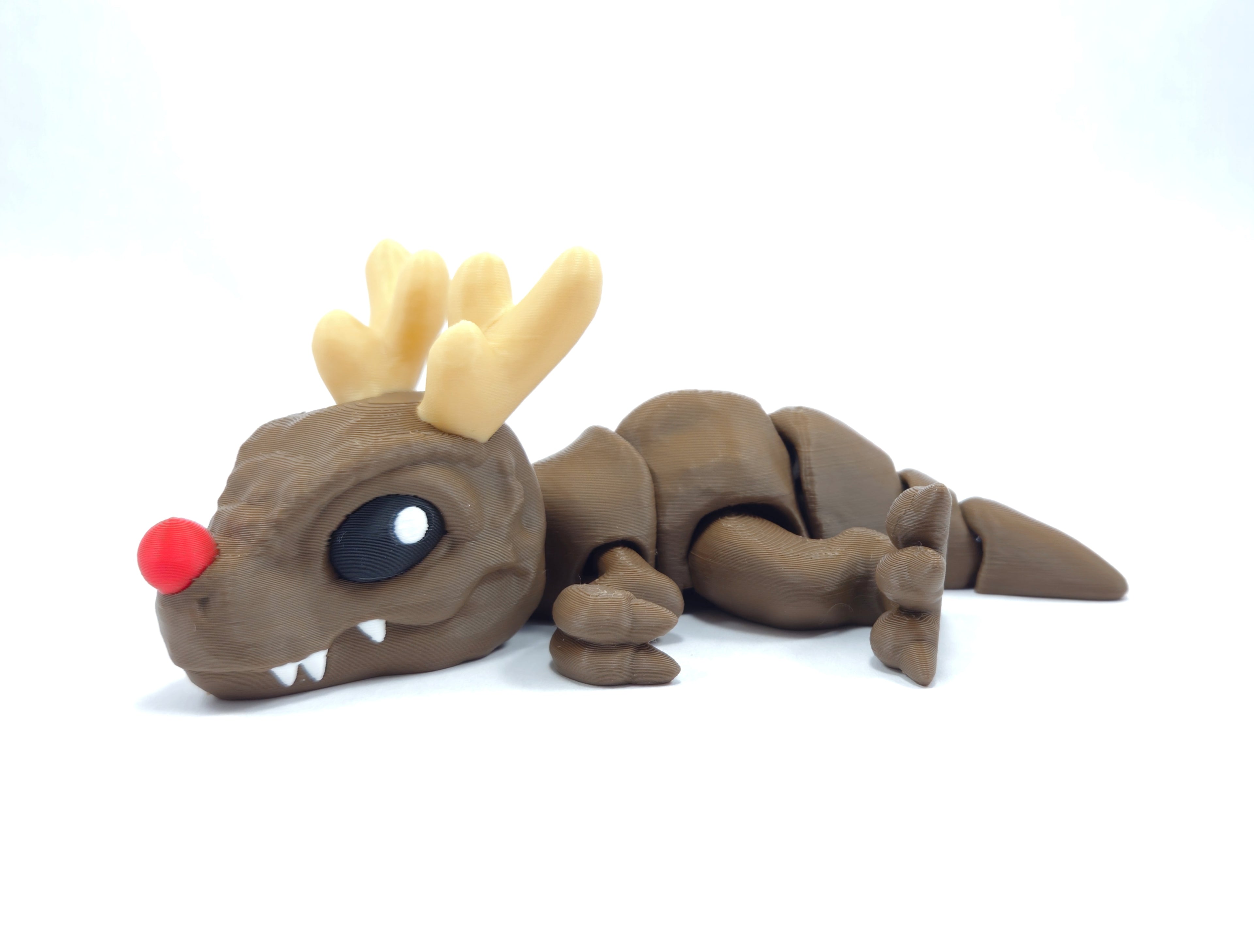 Articulated Dinodeer T-Rex Fidget Toy - 3D Printed Christmas Dinosaur Decoration - Funny Stocking Stuffer Gift