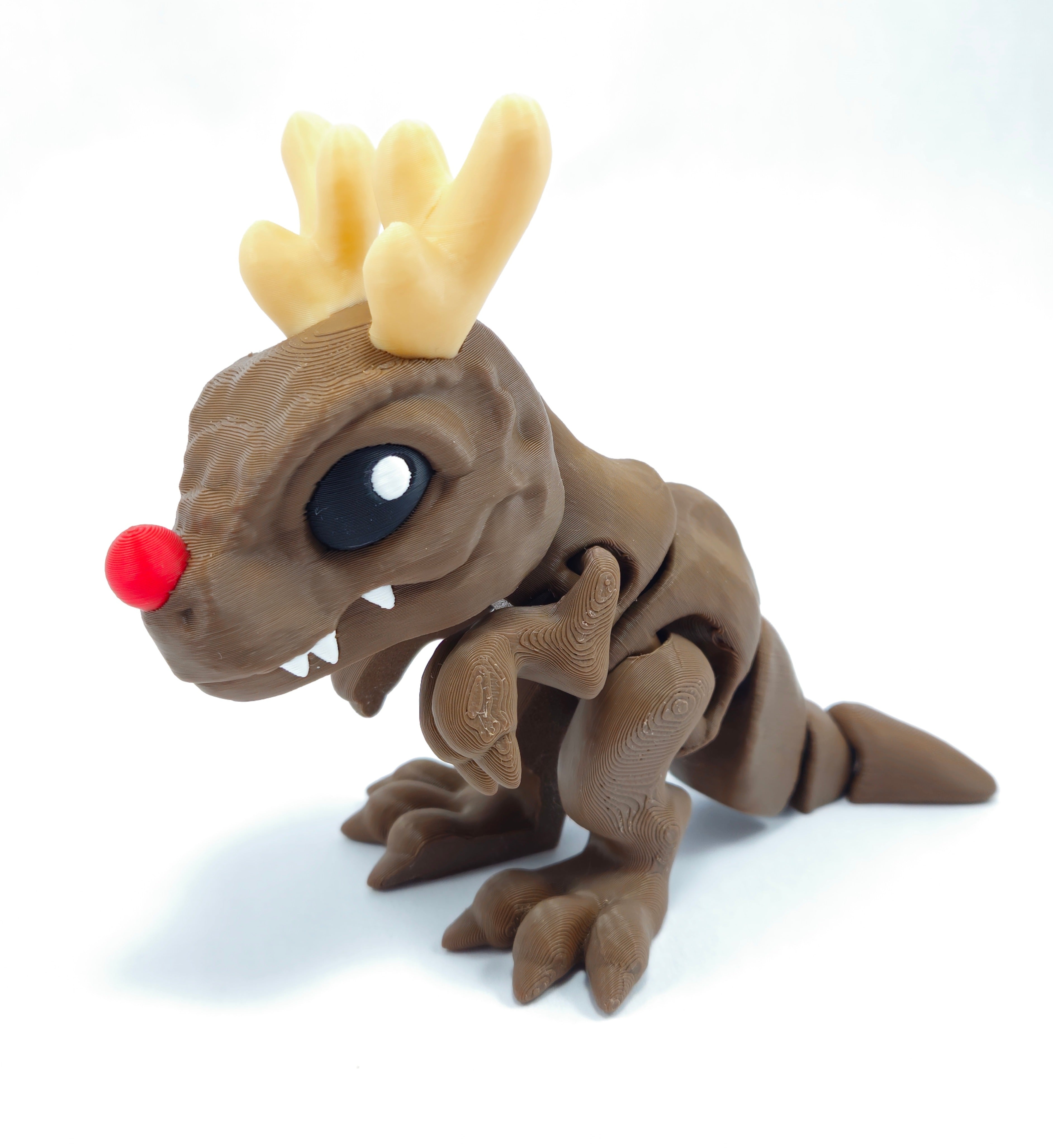 Articulated Dinodeer T-Rex Fidget Toy - 3D Printed Christmas Dinosaur Decoration - Funny Stocking Stuffer Gift