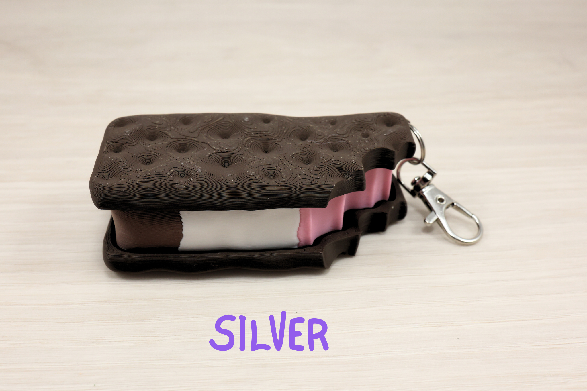 3D Printed Neapolitan Ice Cream Sandwich Clicker Keychain