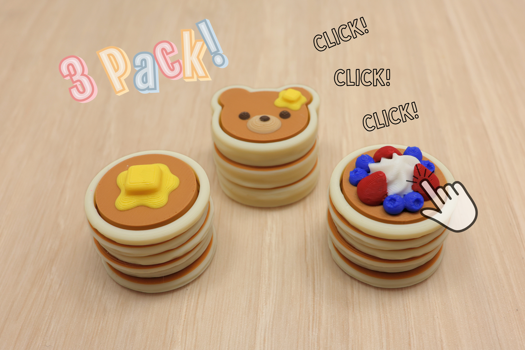 3D Printed 3-Pack Pancake Clicker Fidget Toy
