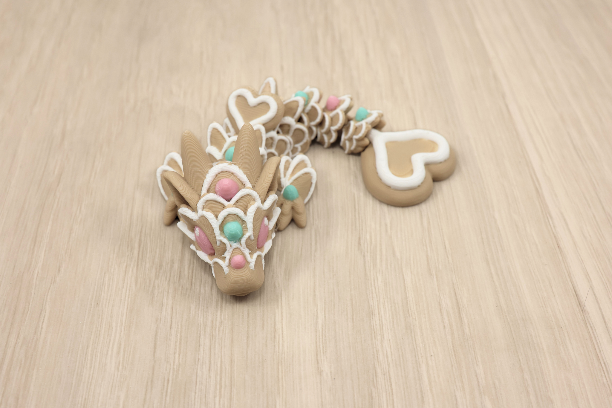 Cookie Heart Dragon Fidget Toy - Pink 3D Printed Flexi Desk Pet - Cute Dessert Themed Gift for Her