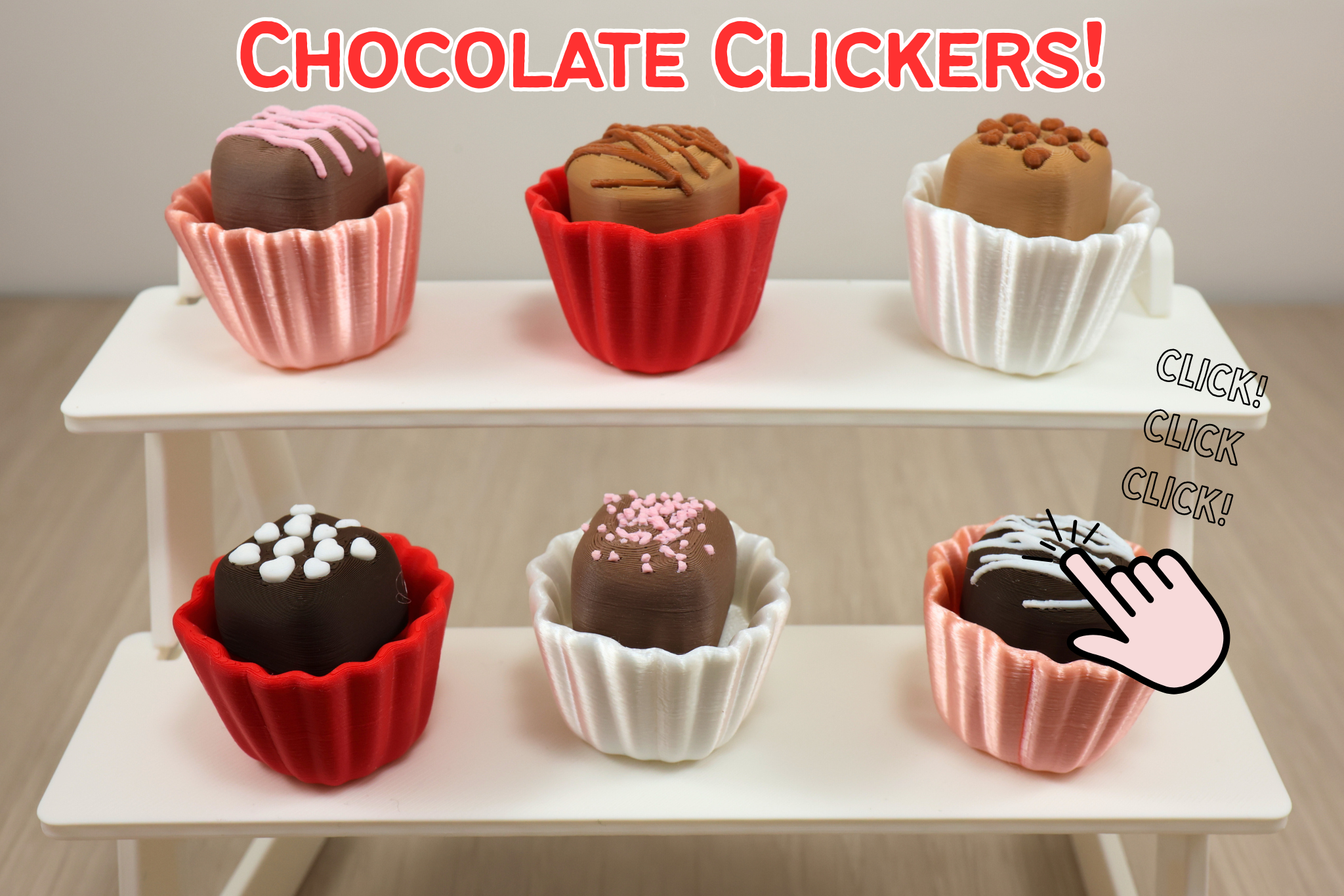 3D Printed Valentine's Day Chocolate Clicker Fidget Sensory Toy