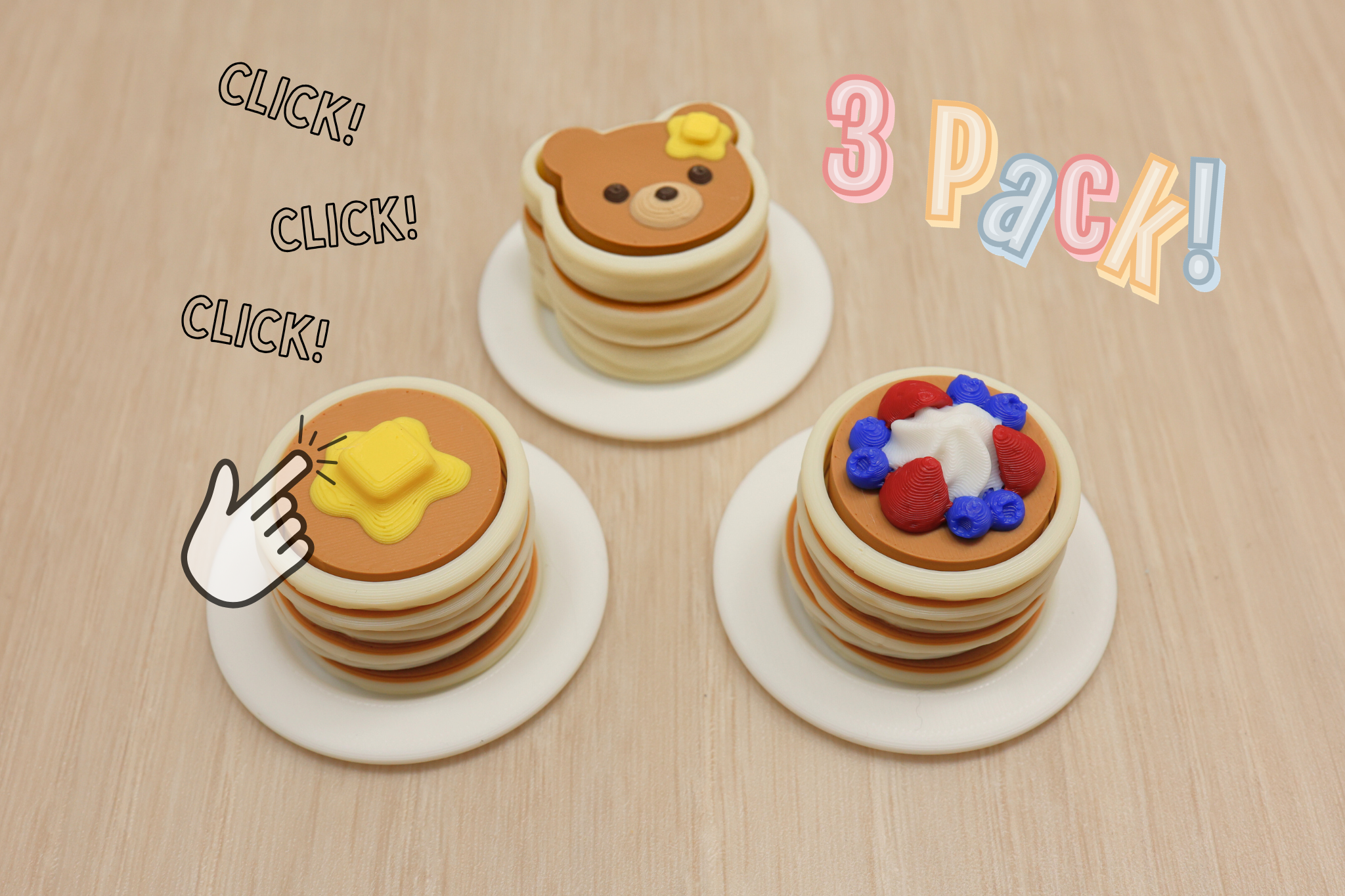 3D Printed 3-Pack Pancake Clicker Fidget Toy