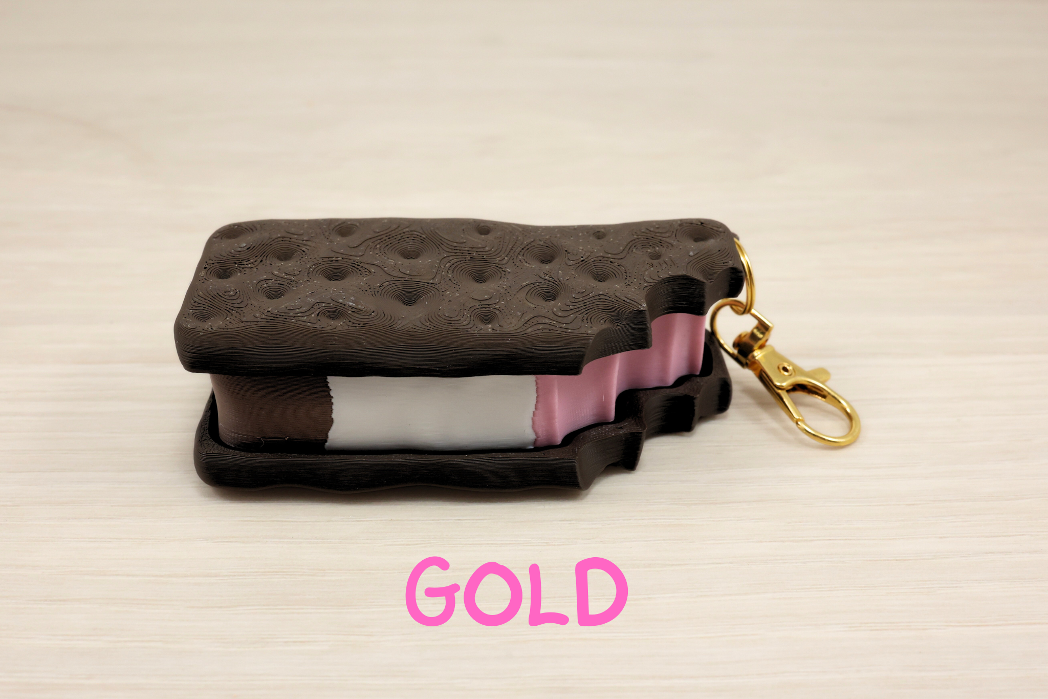 3D Printed Neapolitan Ice Cream Sandwich Clicker Keychain