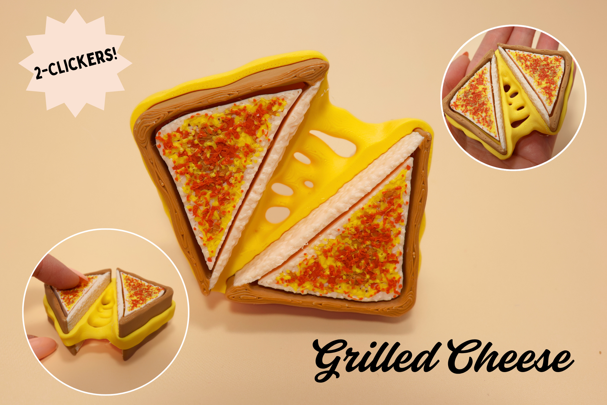 3D Printed Grilled Cheese & Soup 2-Clicker Fidget Toy