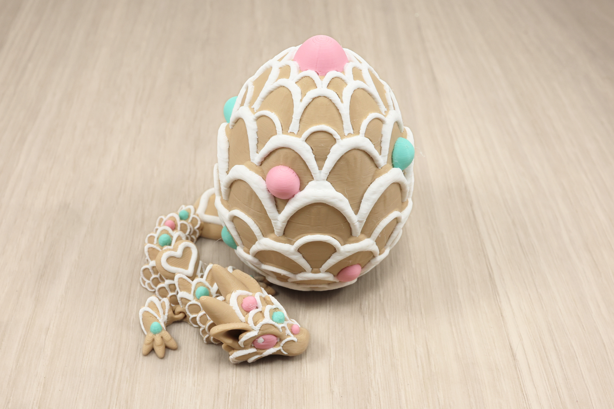 Cookie Heart Dragon Fidget Toy - Pink 3D Printed Flexi Desk Pet - Cute Dessert Themed Gift for Her