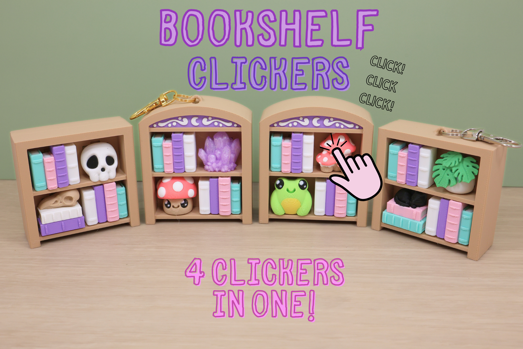 3D Printed Small Bookshelf Four Clicker Fidget Toy