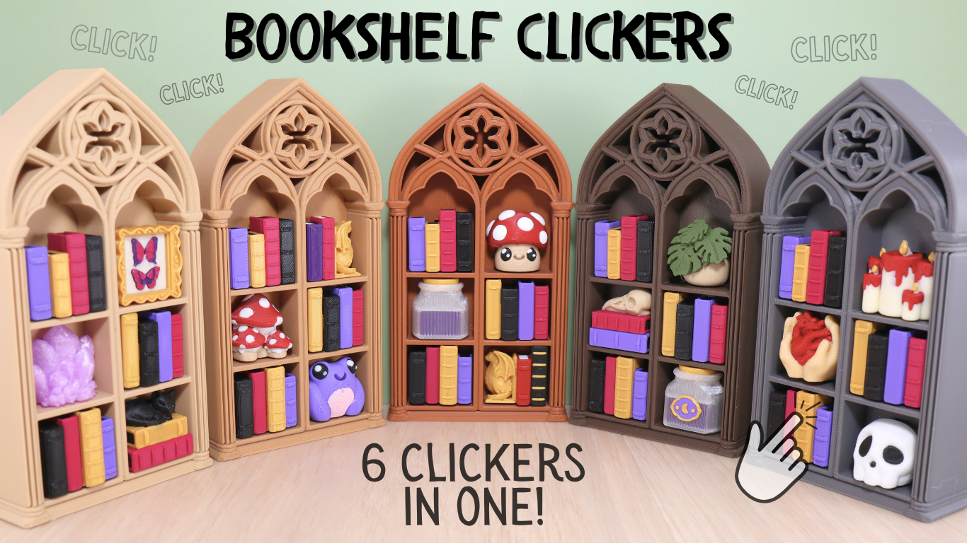3D Printed Gothic Dark Fantasy Bookshelf 6-Clicker Fidget Toy