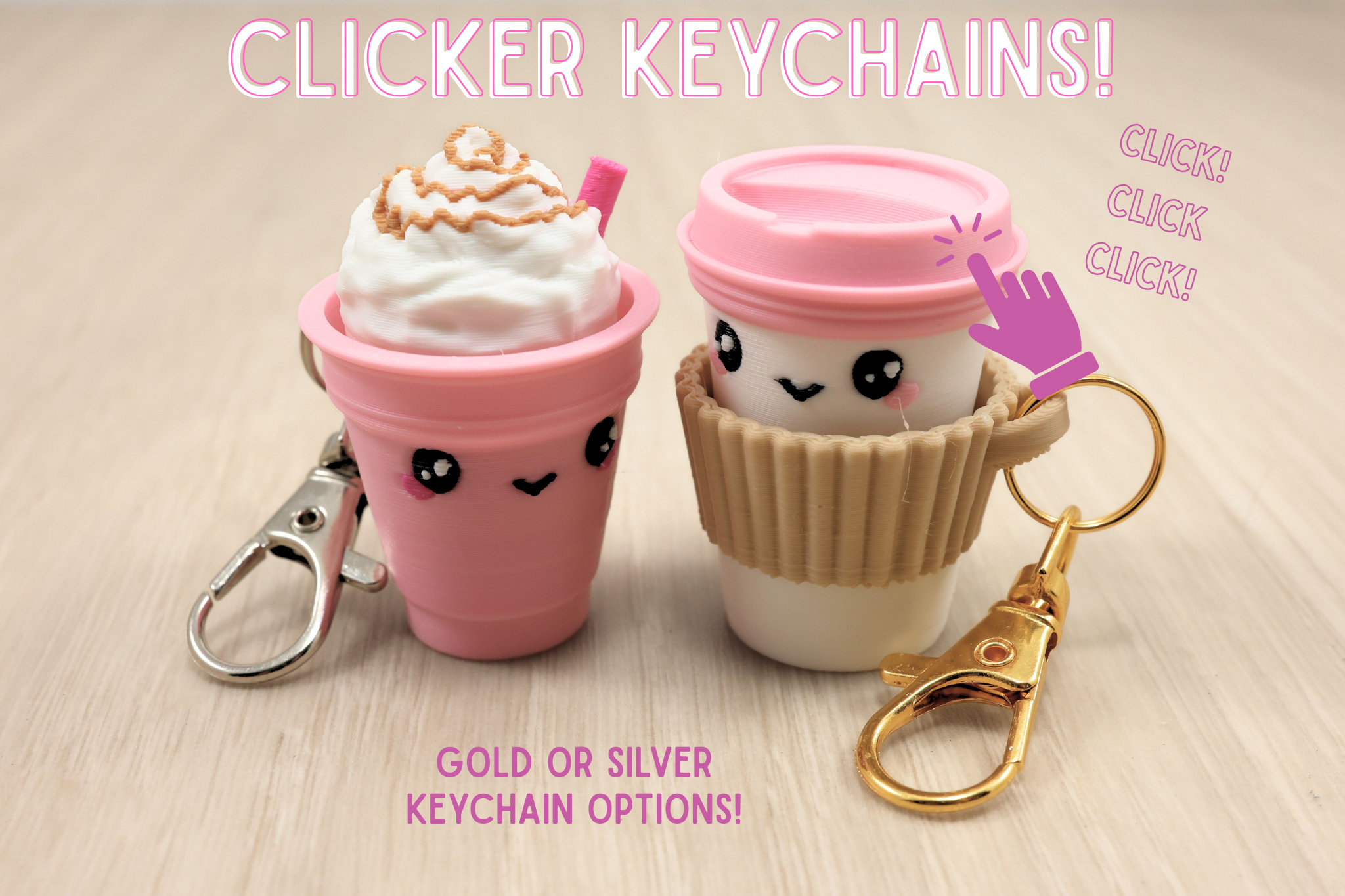 3D Printed Coffee Clicker Fidget Keychain