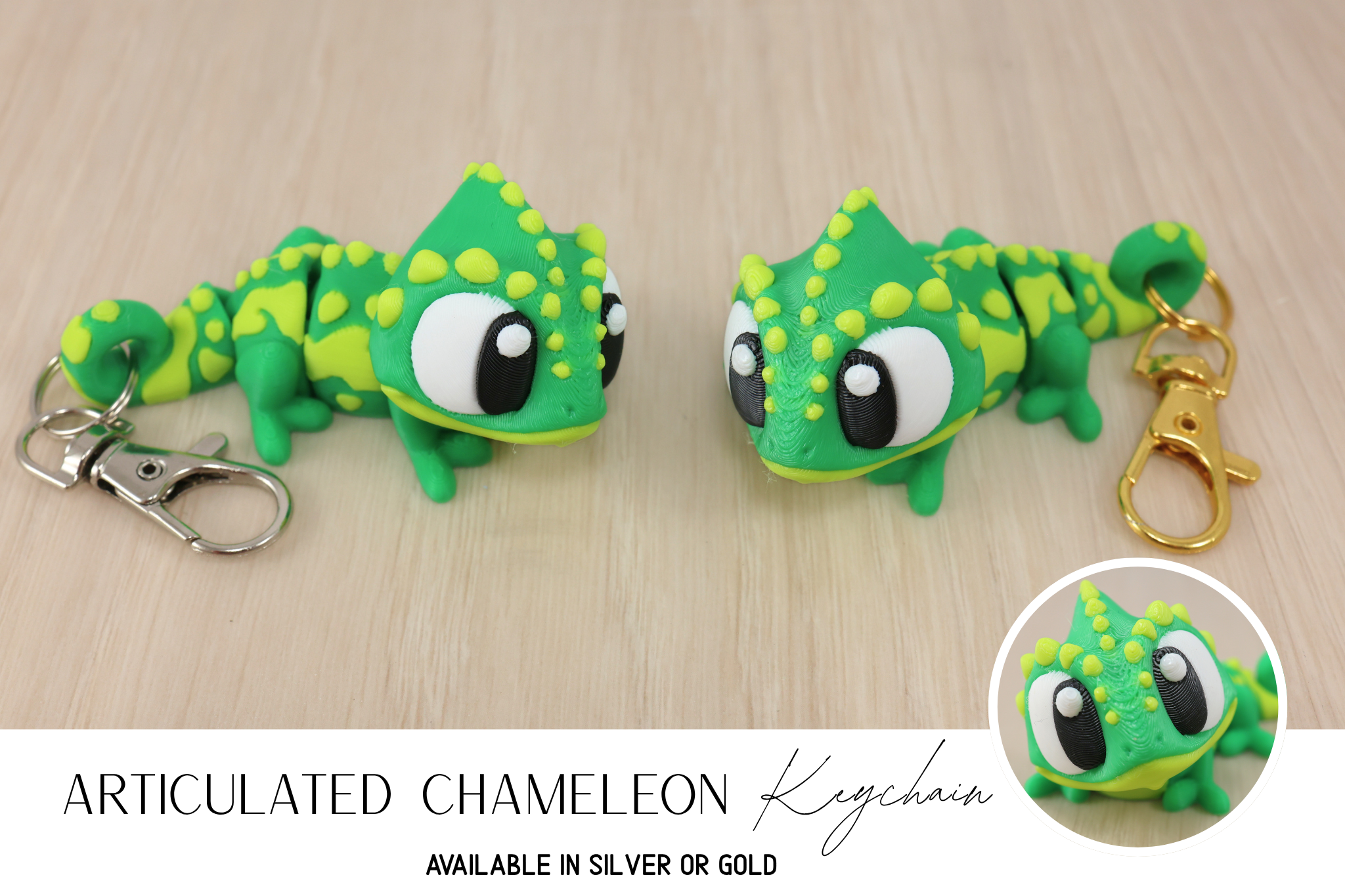 3D Printed Articulated Chameleon Keychain Fidget Toy