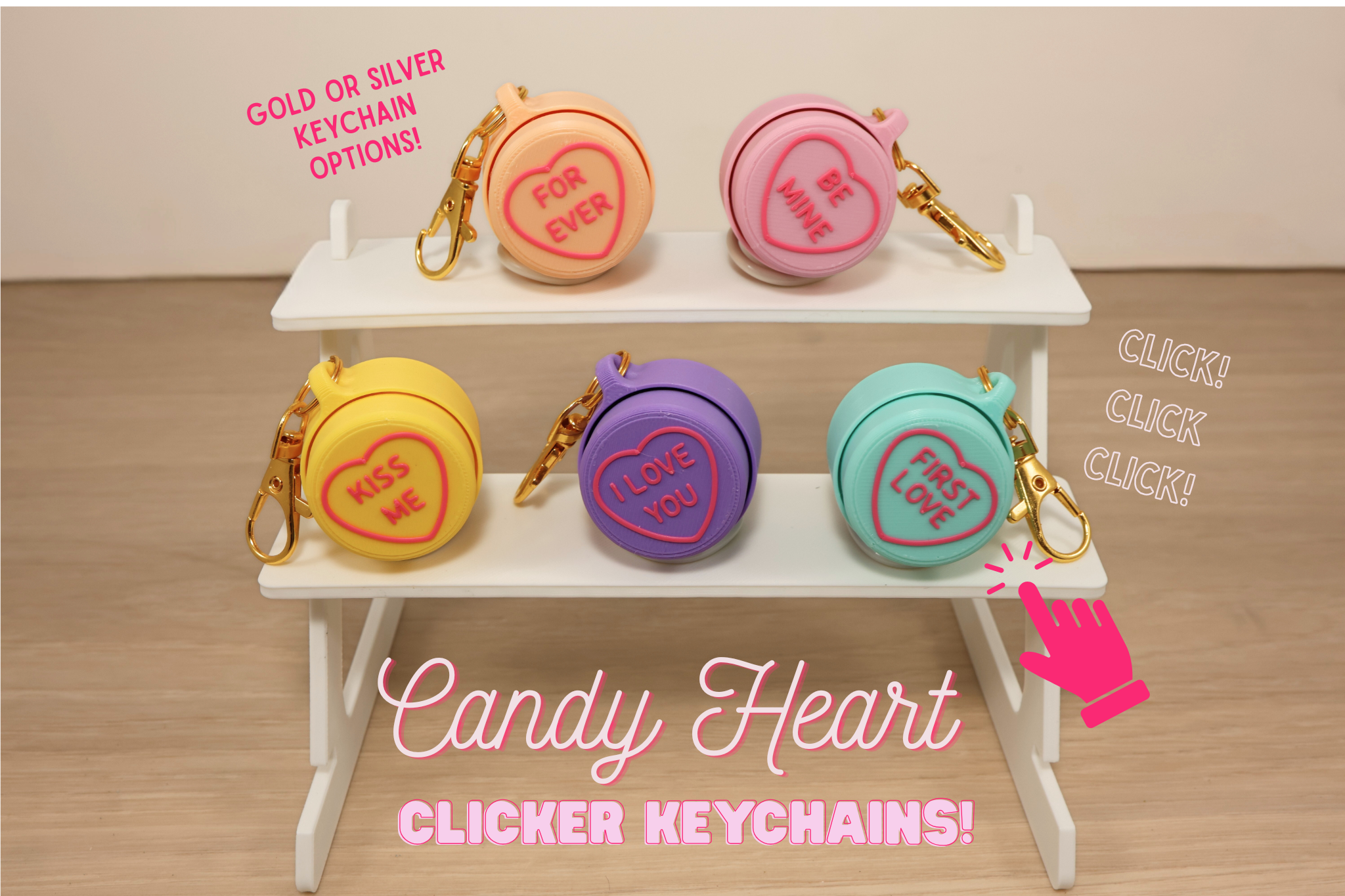 3D Printed Valentine's Day Candy Heart Clicker Keychain