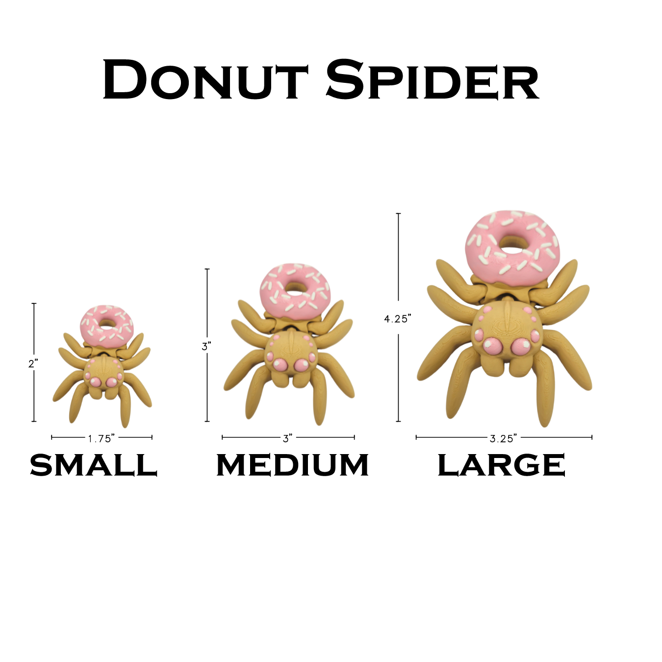 Doughnut Spider Dessert Figure - Food Themed 3D Printed Fidget - Cute Novelty Gift - Articulated Spider Toy with Sprinkles