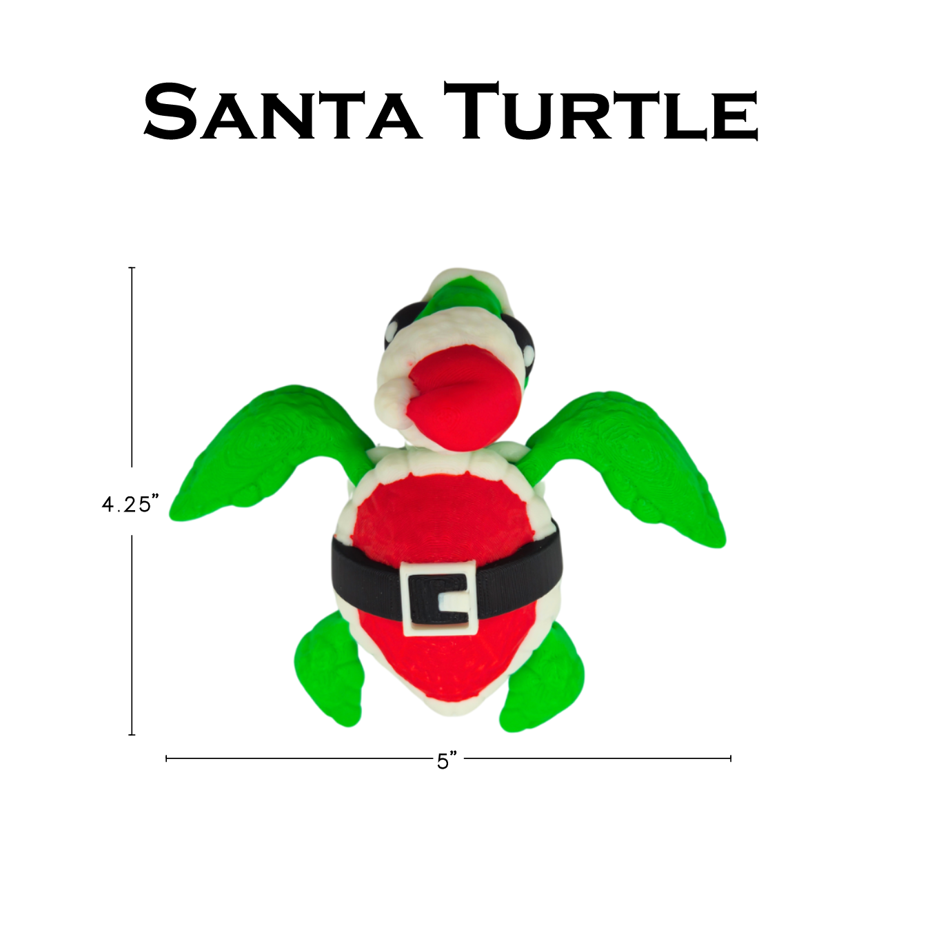Articulated Santa Turtle Fidget Toy - 3D Printed Flexi Animal - Christmas Desk Decor - Cute Stocking Stuffer Gift