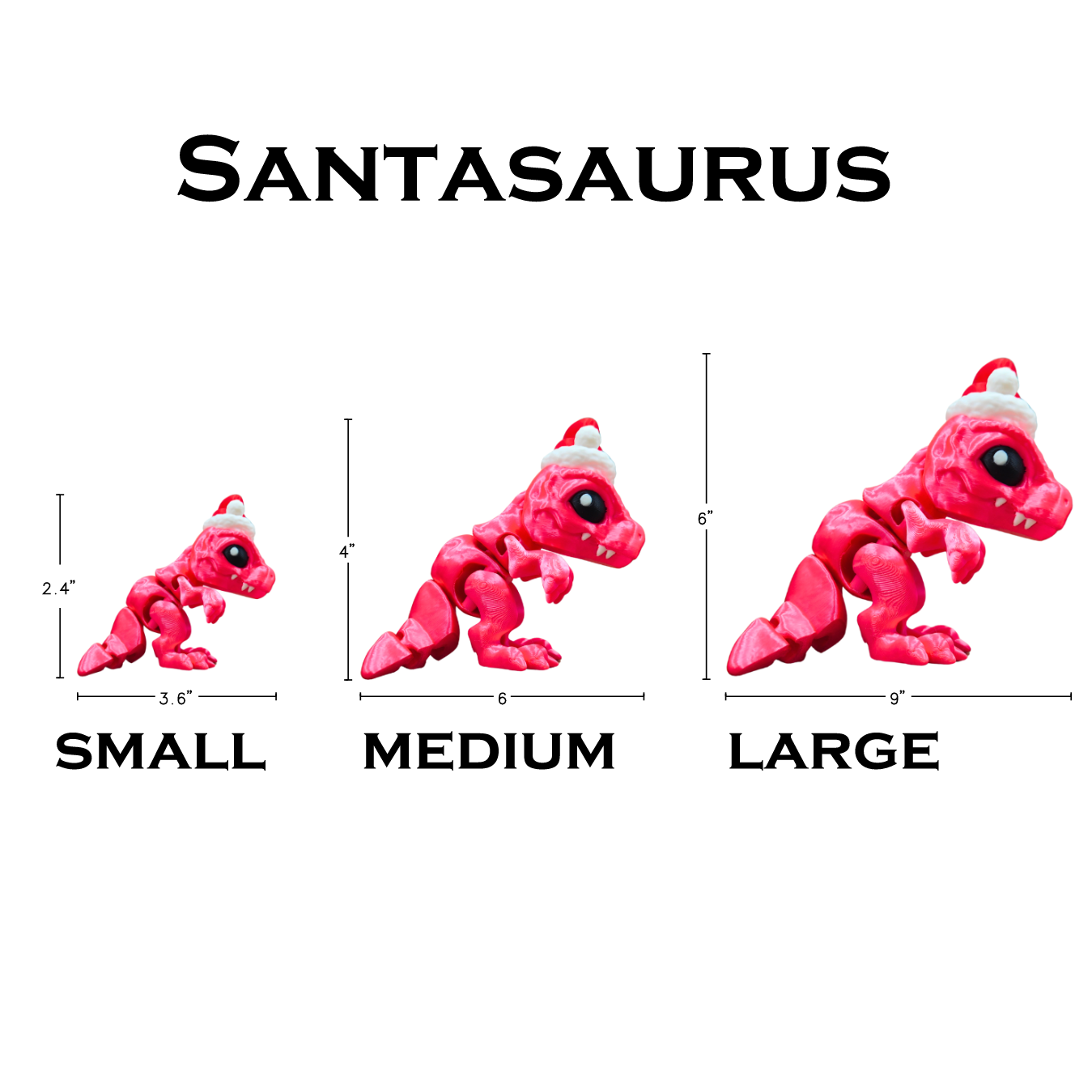 Santasaurus T-Rex - Cute Dinosaur Santa Figure - Articulated 3D Printed Stocking Stuffer - Dino Lover Gift