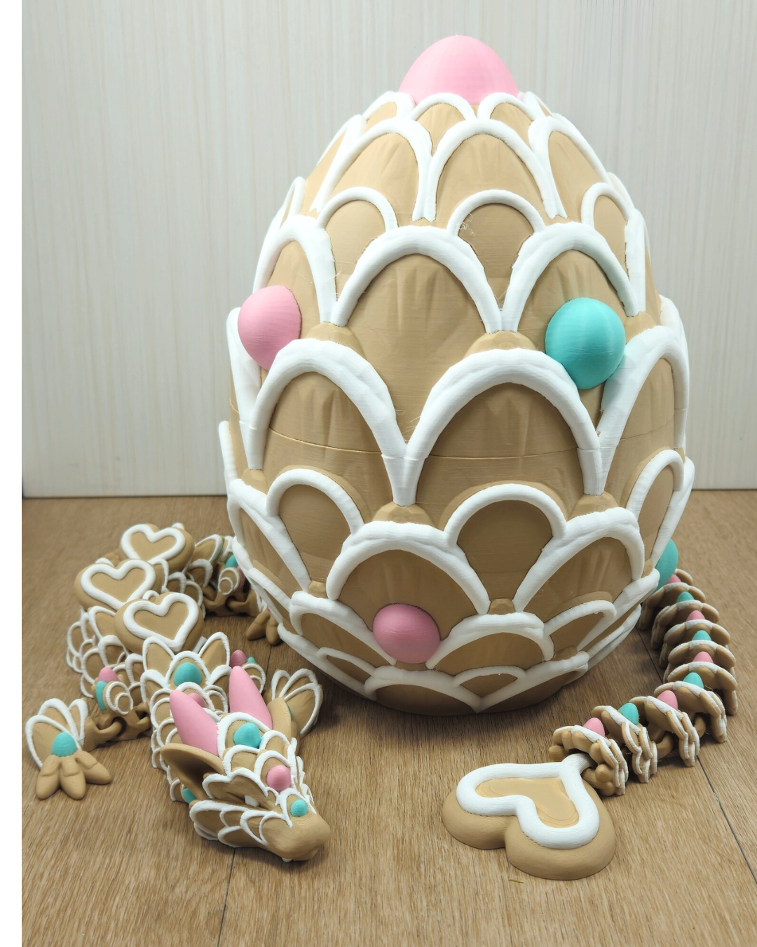 Cookie Heart Dragon Fidget Toy - Pink 3D Printed Flexi Desk Pet - Cute Dessert Themed Gift for Her