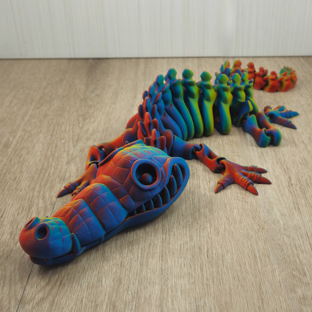 Articulated Rainbow Crocodile Skeleton - Flexi Croc - Fidget - 3D Printed Desk Toy