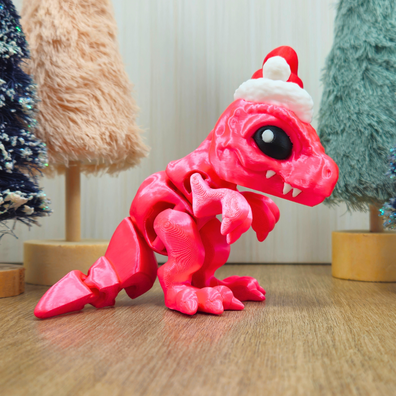 Santasaurus T-Rex - Cute Dinosaur Santa Figure - Articulated 3D Printed Stocking Stuffer - Dino Lover Gift