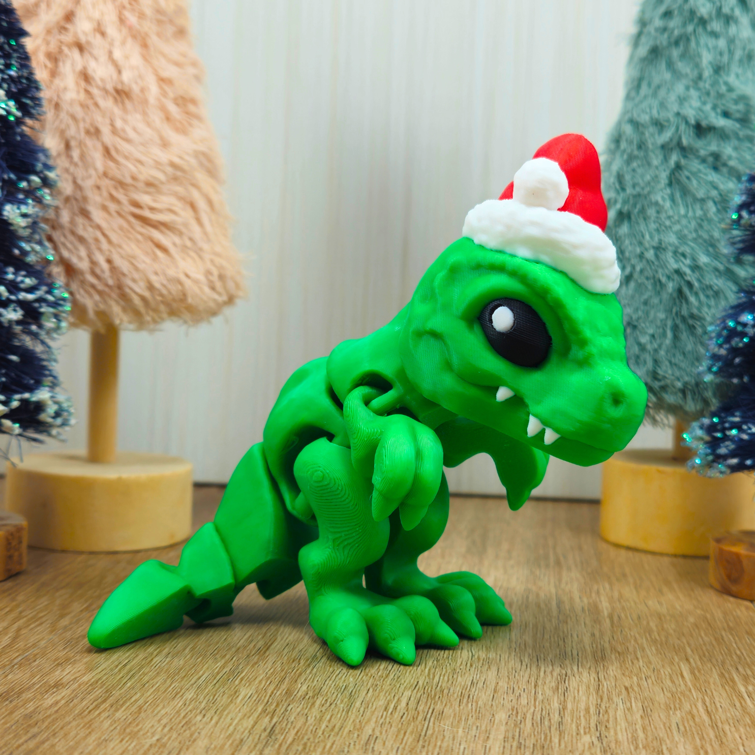 Santasaurus T-Rex - Cute Dinosaur Santa Figure - Articulated 3D Printed Stocking Stuffer - Dino Lover Gift