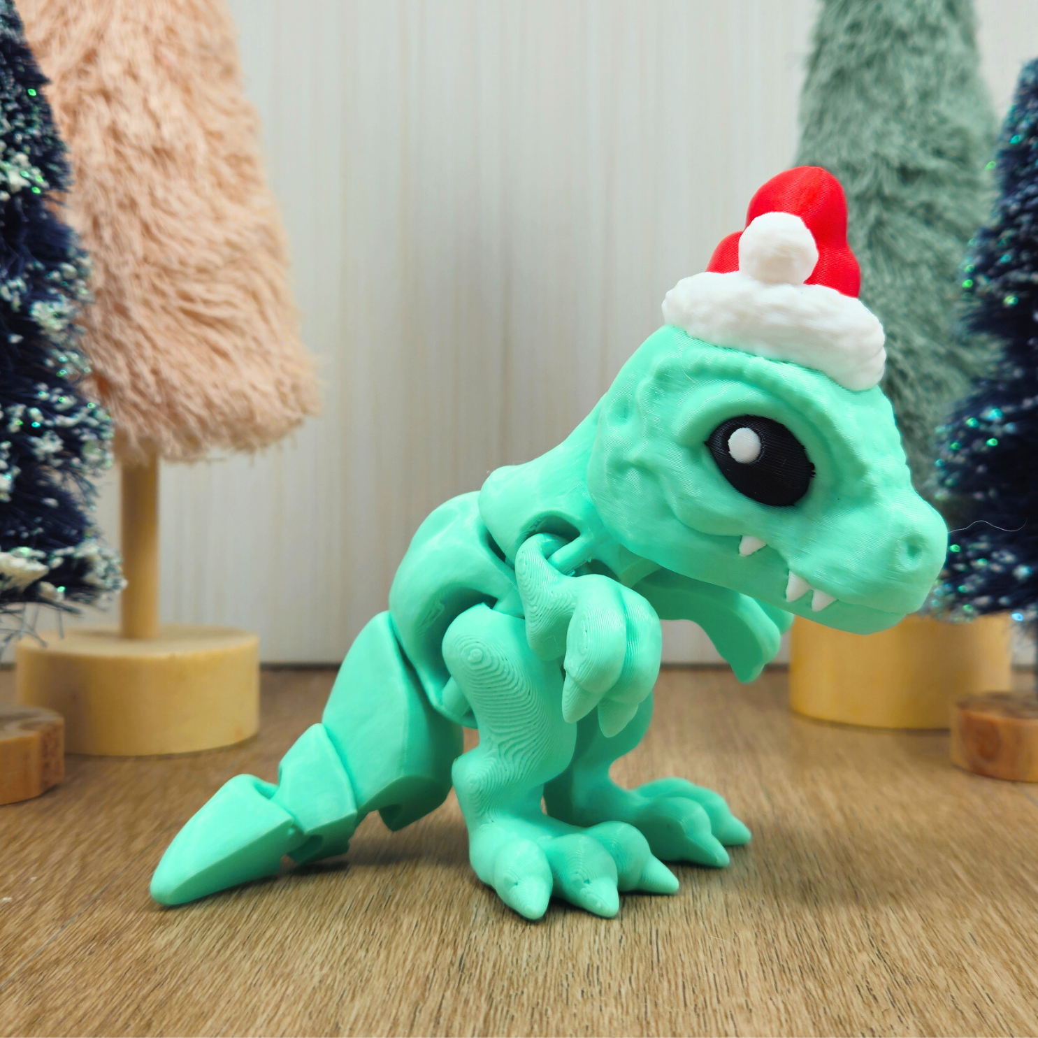 Santasaurus T-Rex - Cute Dinosaur Santa Figure - Articulated 3D Printed Stocking Stuffer - Dino Lover Gift
