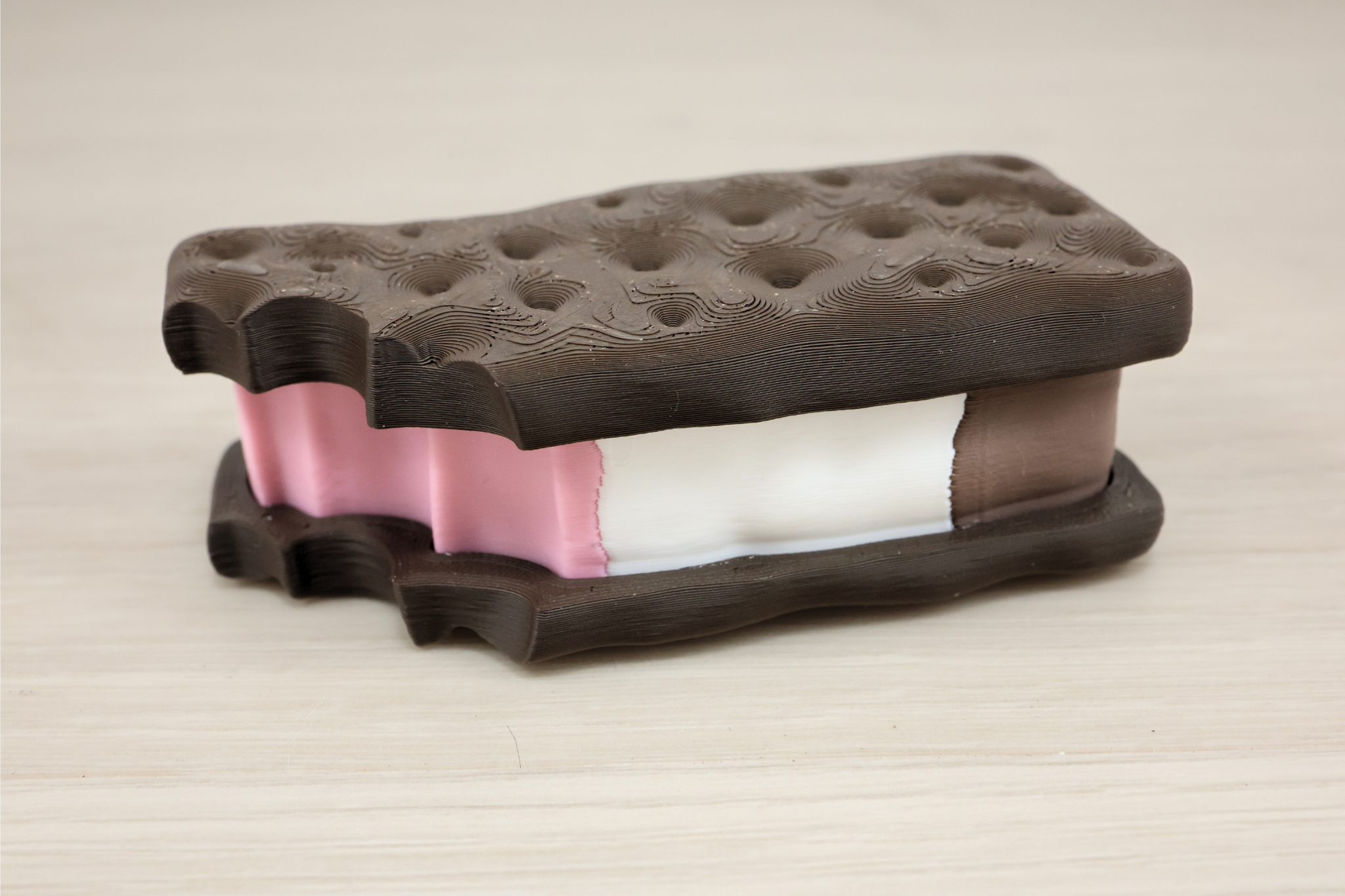 3D Printed Neapolitan Ice Cream Sandwich Clicker Keychain