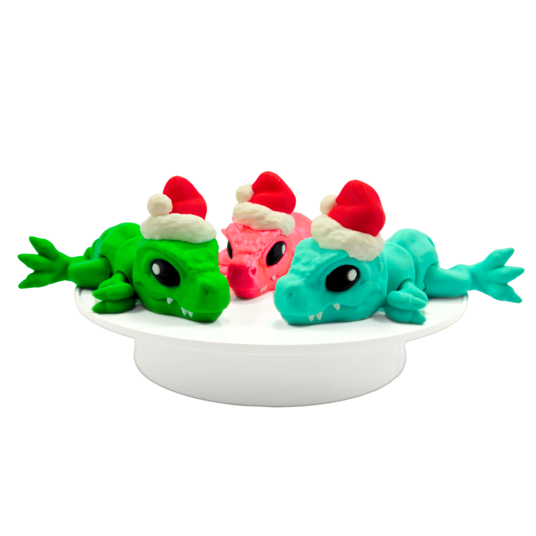 Santasaurus T-Rex - Cute Dinosaur Santa Figure - Articulated 3D Printed Stocking Stuffer - Dino Lover Gift