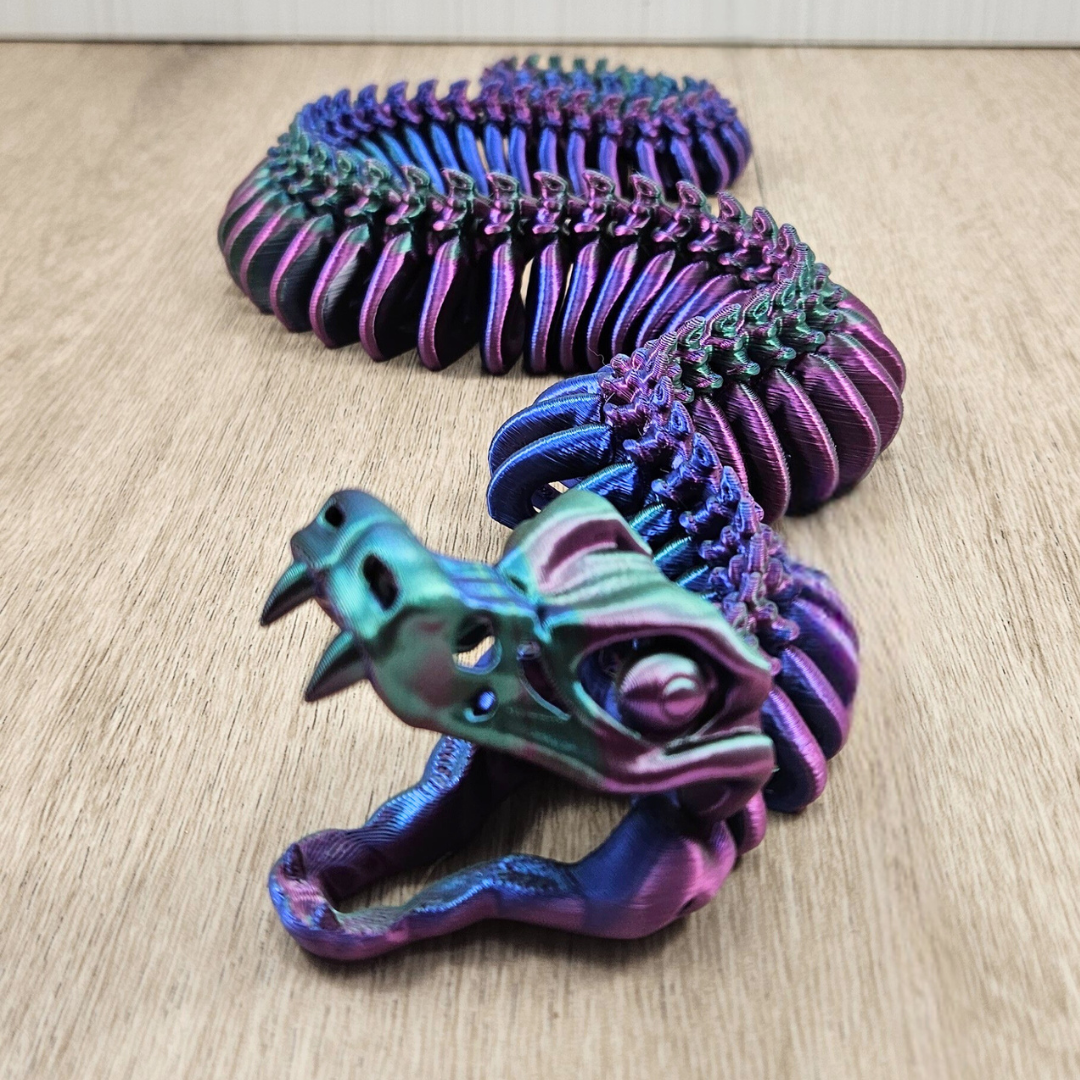 3D Printed Articulated Snake - Fidget desk toy - Flexible Skeleton Serpent