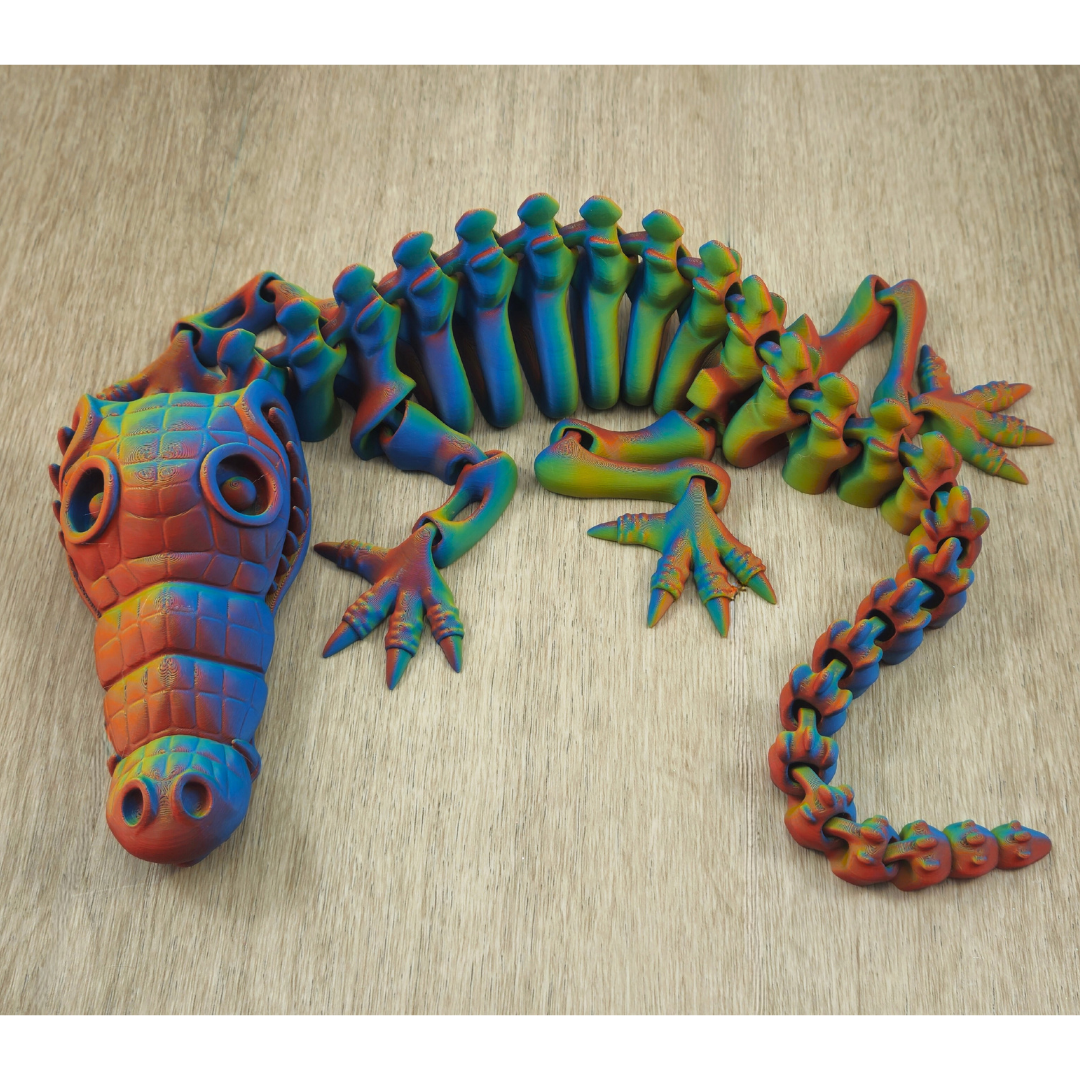 Articulated Rainbow Crocodile Skeleton - Flexi Croc - Fidget - 3D Printed Desk Toy
