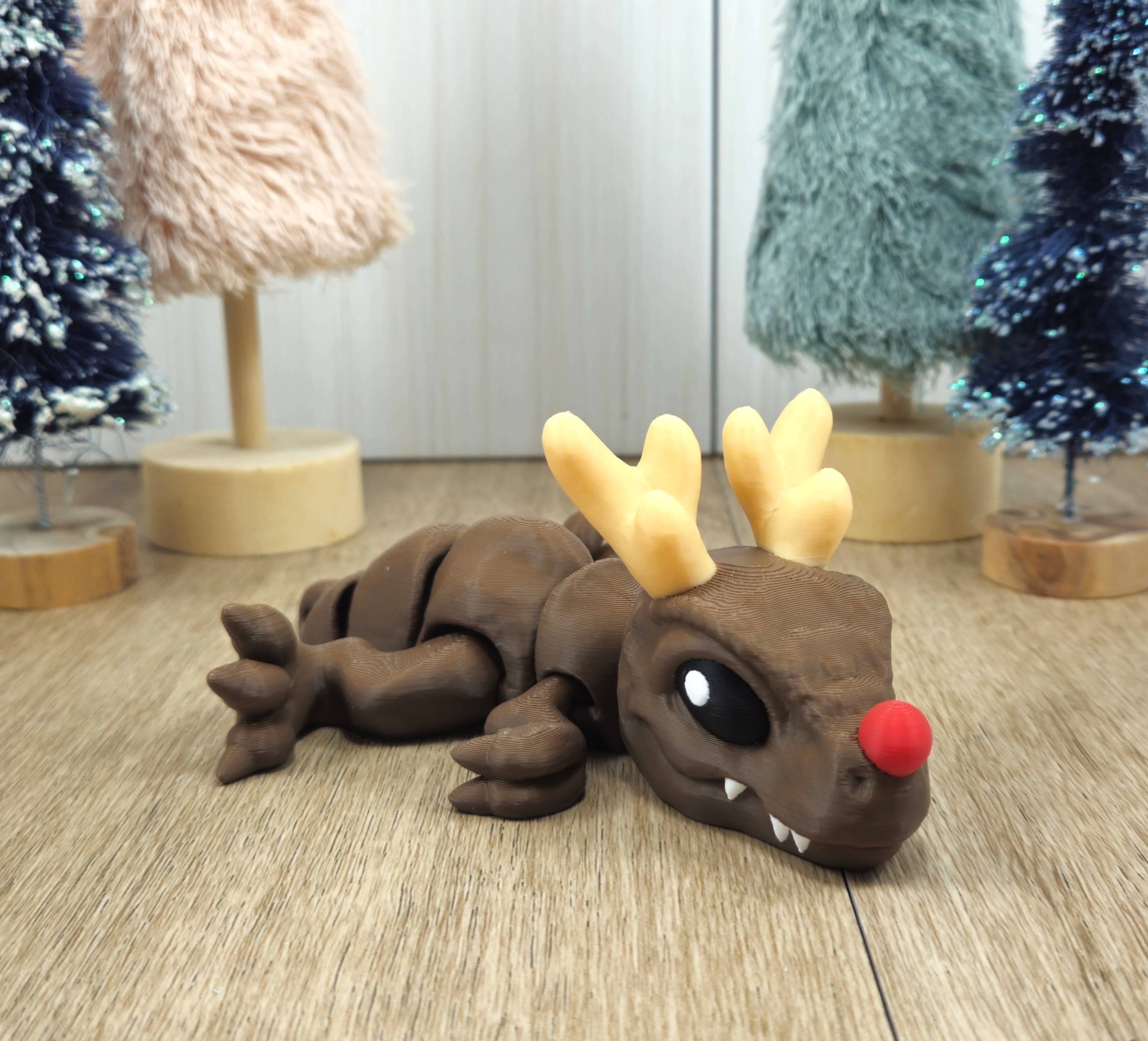 Articulated Dinodeer T-Rex Fidget Toy - 3D Printed Christmas Dinosaur Decoration - Funny Stocking Stuffer Gift