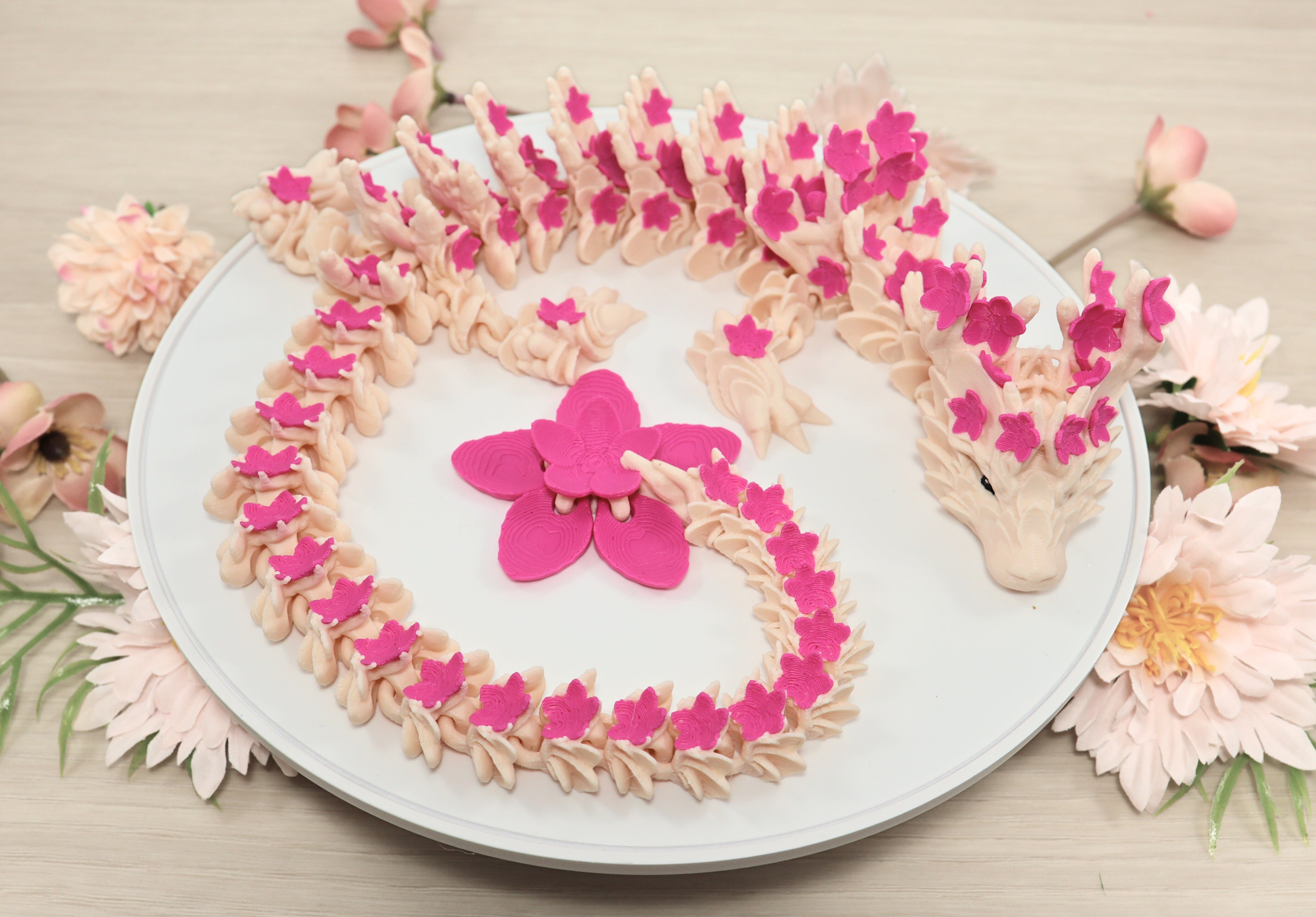 3D Printed Cherry Blossom Articulated Dragon - Fidget Sensory Toy