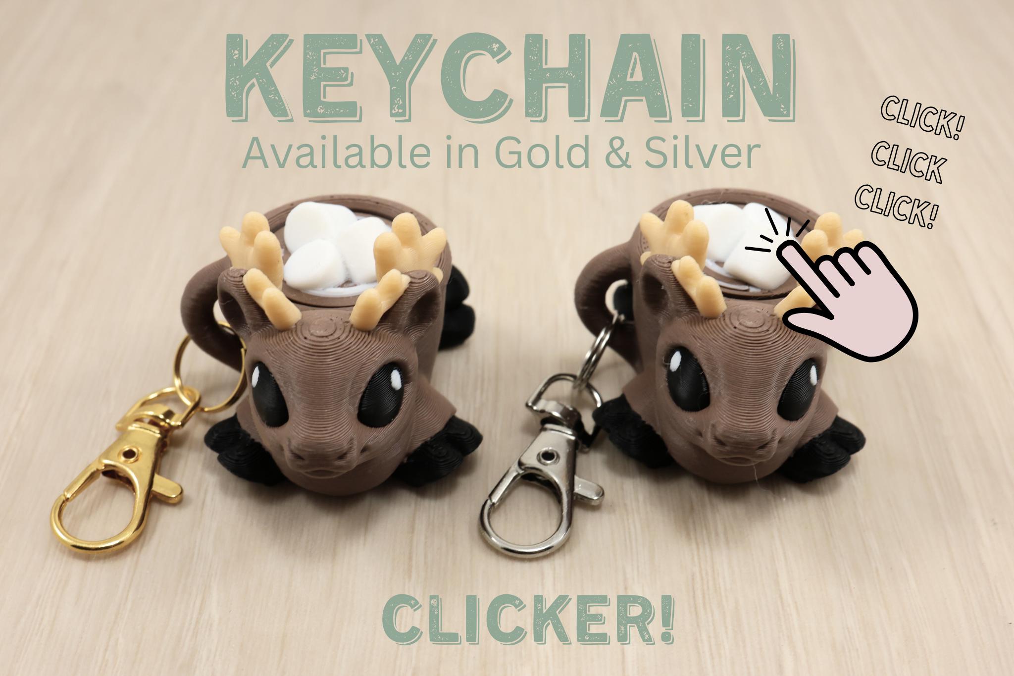 3D Printed Reindeer Hot Cocoa Fidget Clicker - Festive Marshmallow Button Keychain