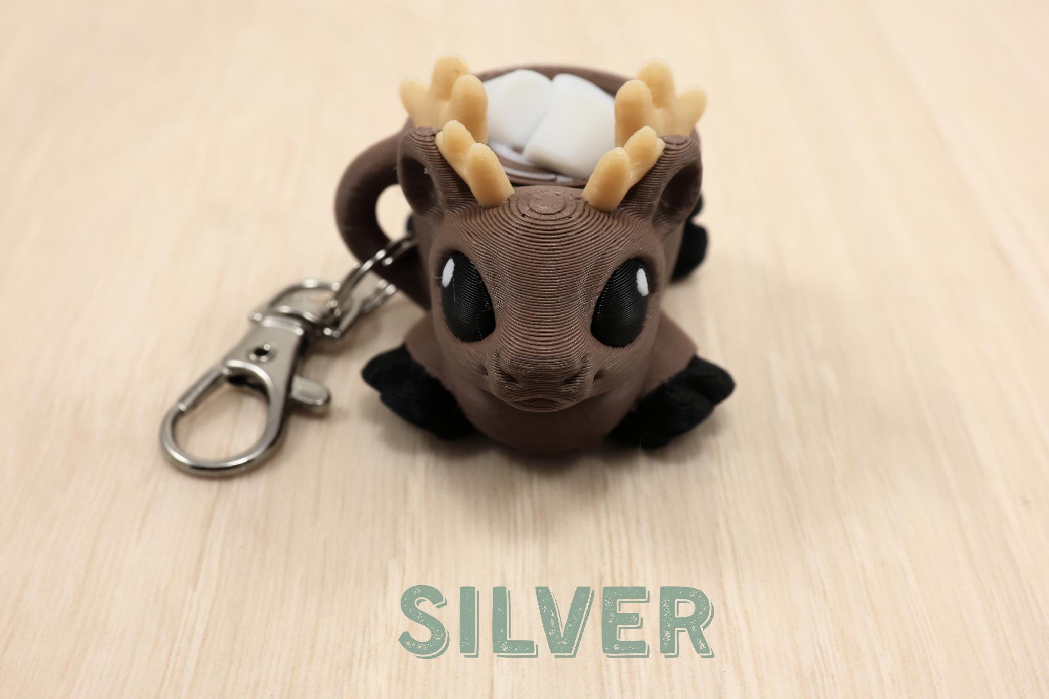 3D Printed Reindeer Hot Cocoa Fidget Clicker - Festive Marshmallow Button Keychain