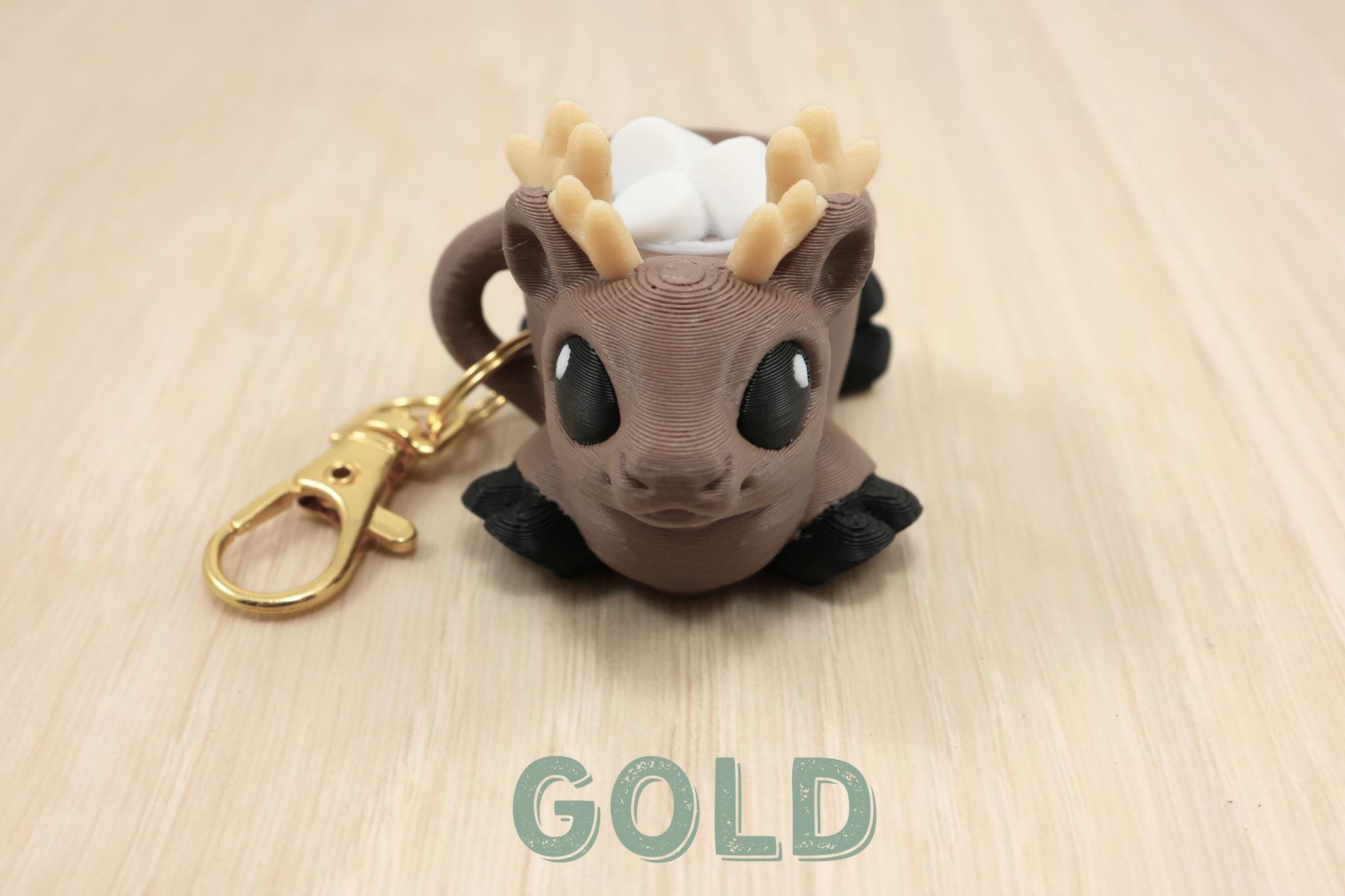 3D Printed Reindeer Hot Cocoa Fidget Clicker - Festive Marshmallow Button Keychain